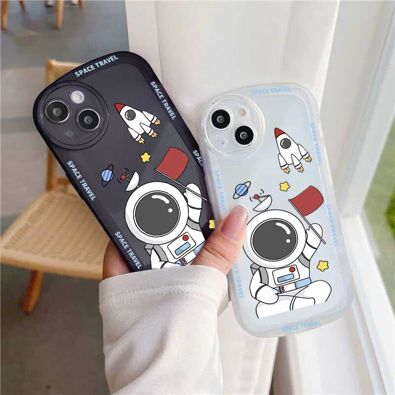 Soft Case Silikon Desain Astronot Untuk OPPO A57 2022 A16 A15 A16K A54 A53 A12 A5S A7 A3S A31 A52 A83 A92 A37 F9 A1K Realme 5 5i 6i C3 C11 C15