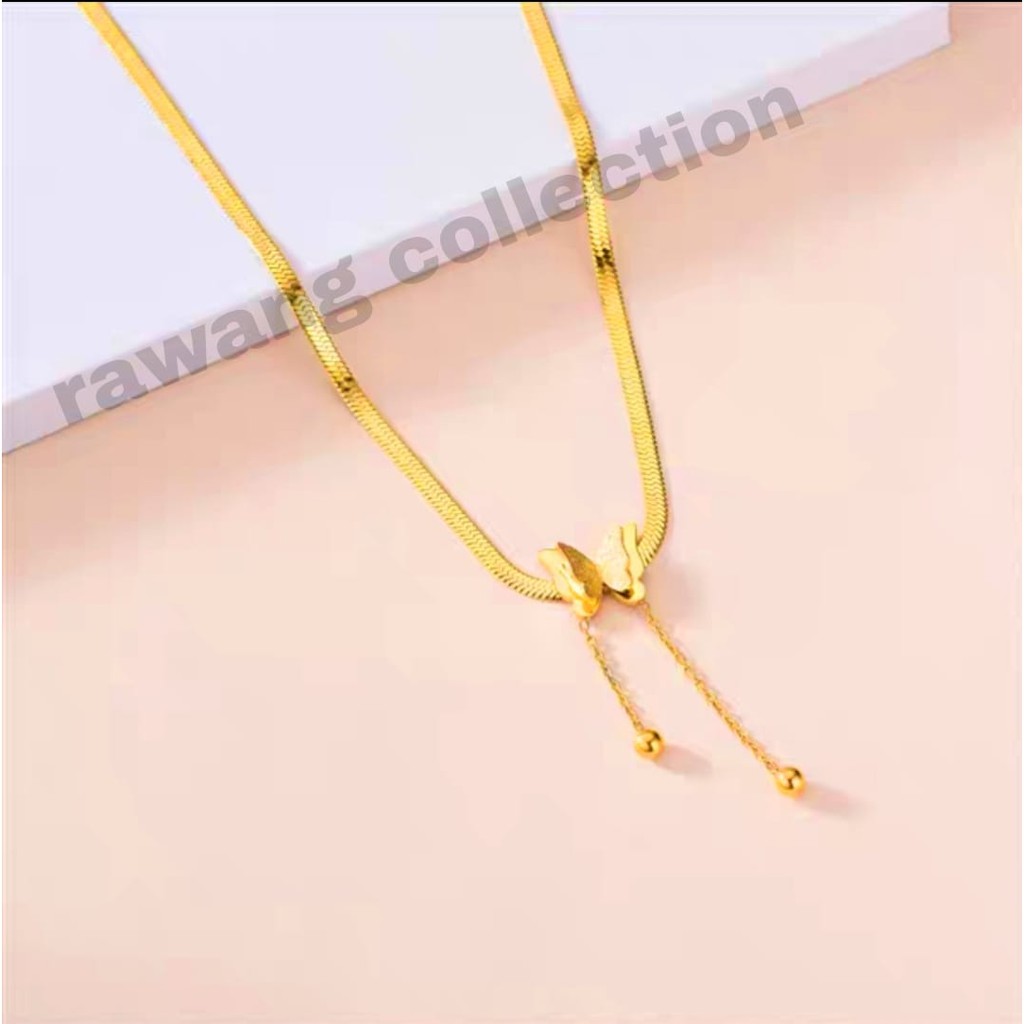 kalung titanium pipih kupu kupu anti karat