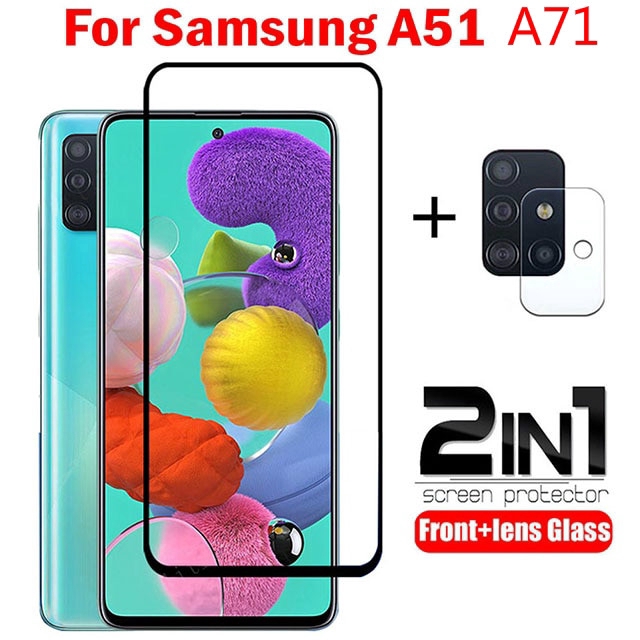 Tempered Glass 2 In 1 Full Coverage Untuk Lensa Kamera Samsung Galaxy A51 A71+Pelindung Layar