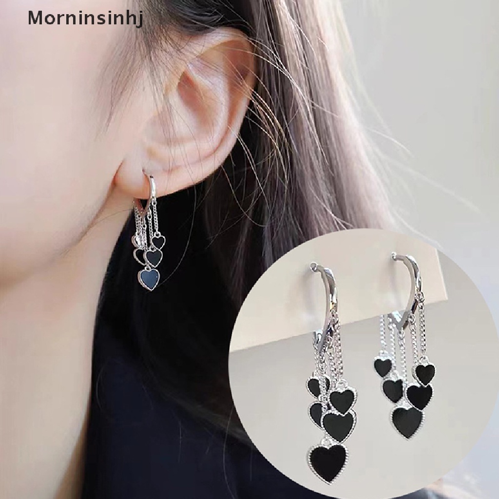 Anting Rumbai Bentuk Hati Warna Hitam Untuk Wanita