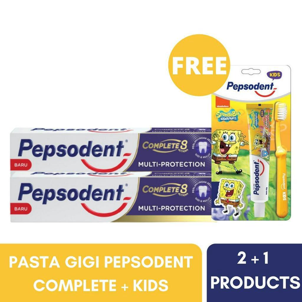 Pepsodent Complete 8 Multi Protection 150 g x2 Free Pepsodent Kids Spongebob 50g