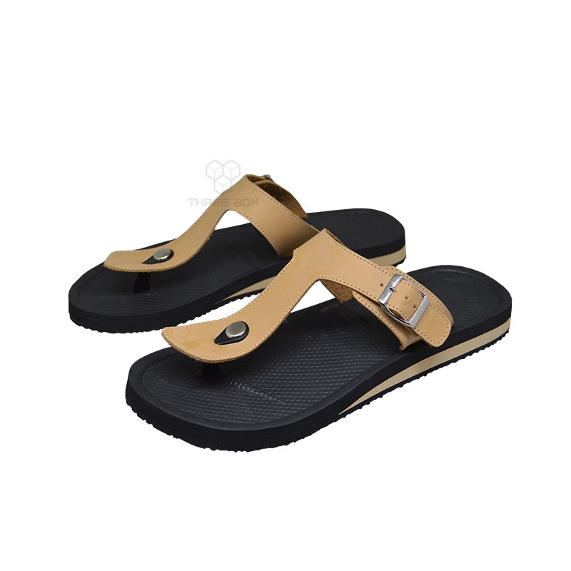 THREE BOX - Sandal Jepit Andromeda Casual Ringan Pria Wanita BeigeBlack ORIGINAL