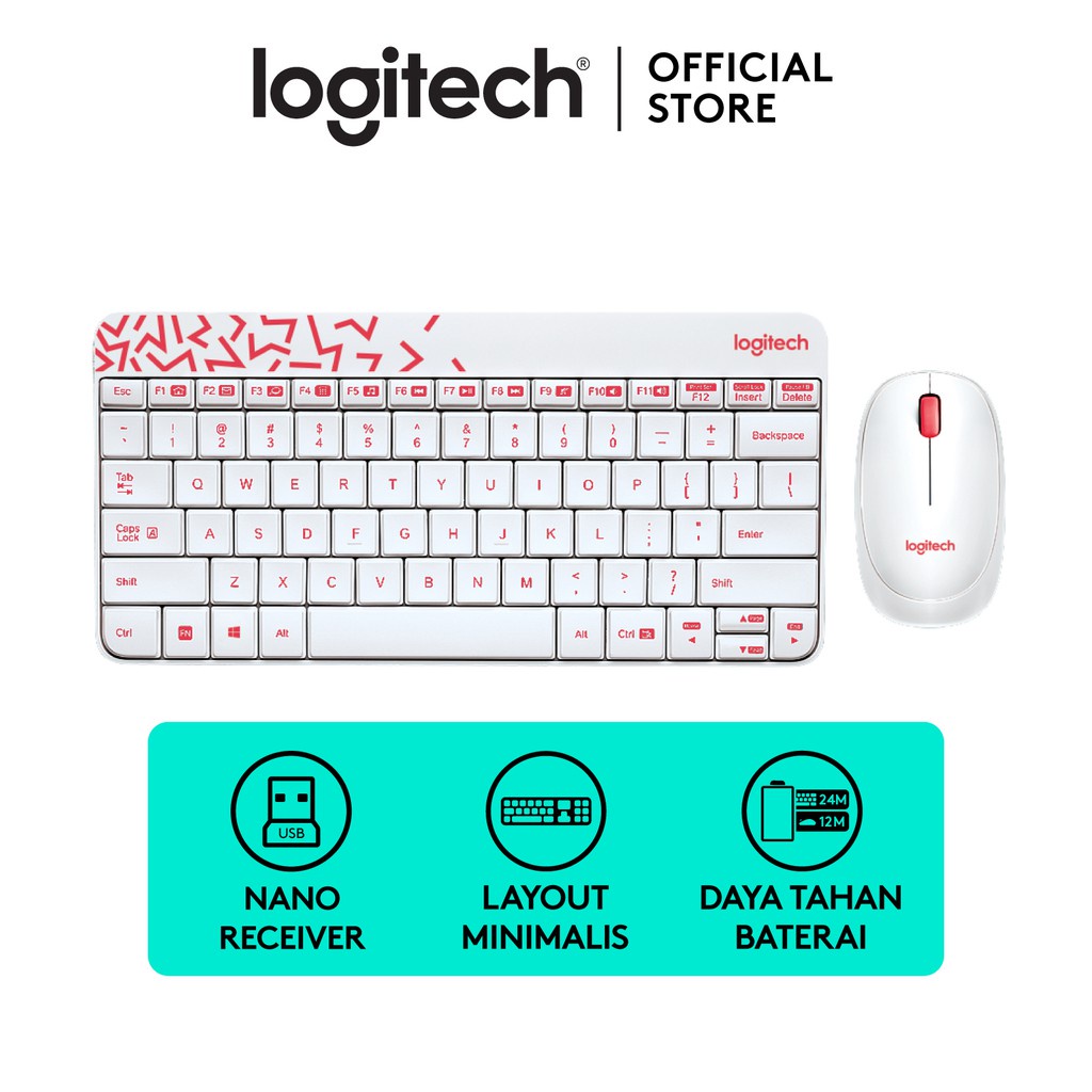 Logitech Wireless Keyboard &amp; Mouse MK240 Nano Putih