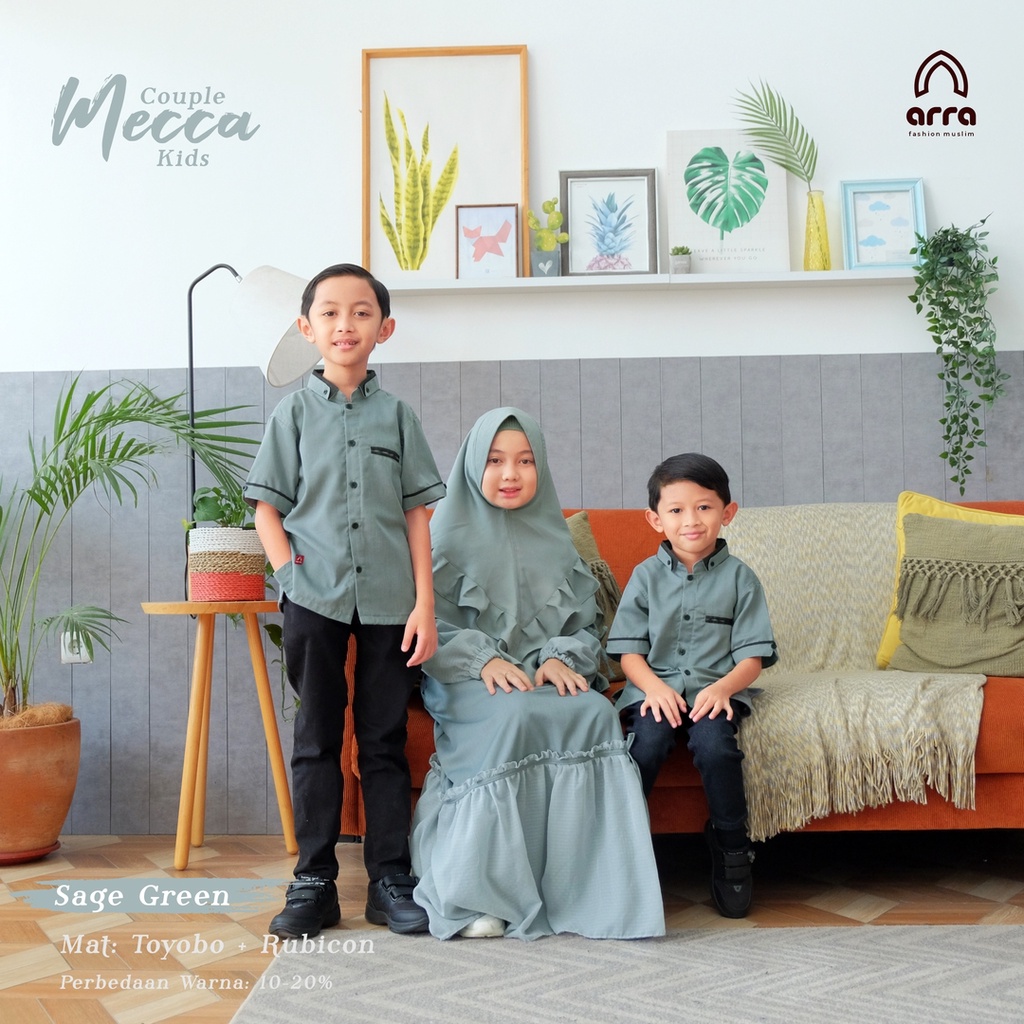 Arra Sarimbit Keluarga Gamis Ayah Ibu Anak Series Mecca Warna Sage Green Original Premium Baju Couple Busana Muslim Terbaru 2022