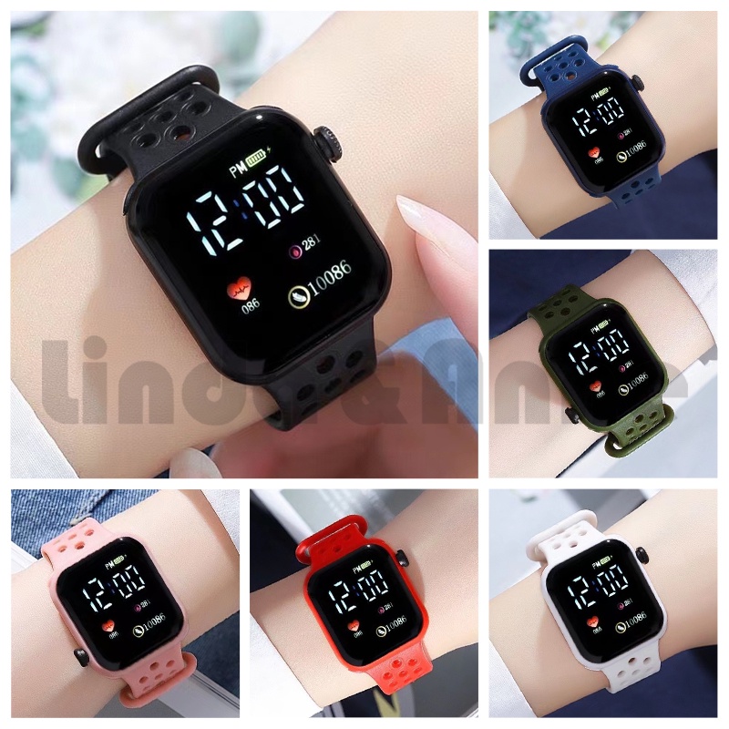 [ COD ] Jam Tangan Digital LED Wanita Dan Pria Strap Rubber Dial Kotak Tampilan Layar Besar