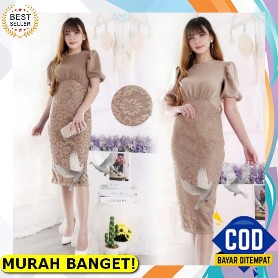 Baju Dress Brukat Natal Wanita Terbaru 2021 Midi Dress Pesta Remaja Kondangan Party Dress Modern Can