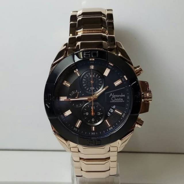 Jam Tangan Pria Alexandre Christie AC 6224 MC Men Light Gold or Soft Rosegold Black Original 45mm