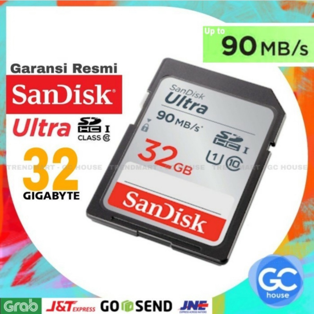 [ 32GB ] SD Card SanDisk Ultra SDHC 90Mb/s class 10 Kartu Memory kamera Canon Nikon DSLR SLR - Ori