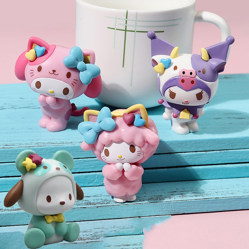 3pcs / Set Boneka Action Figure Anime My Melody Kuromi KT Kucing Domba Pochacco Untuk Dekorasi Kue Ulang Tahun