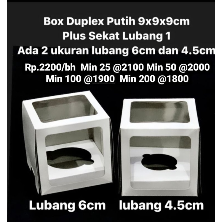 

Box Duplex isi 1 Putih 9x9x9cm Plus Sekat Lubang 1 Pilihan lubang 6cm dan 4.5cm