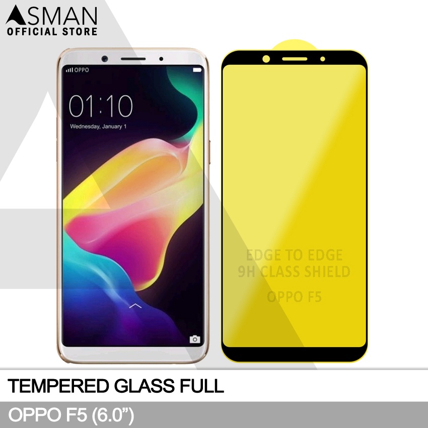 Tempered Glass Full OPPO F5 (6.0&quot;) | Anti Gores Kaca - Hitam