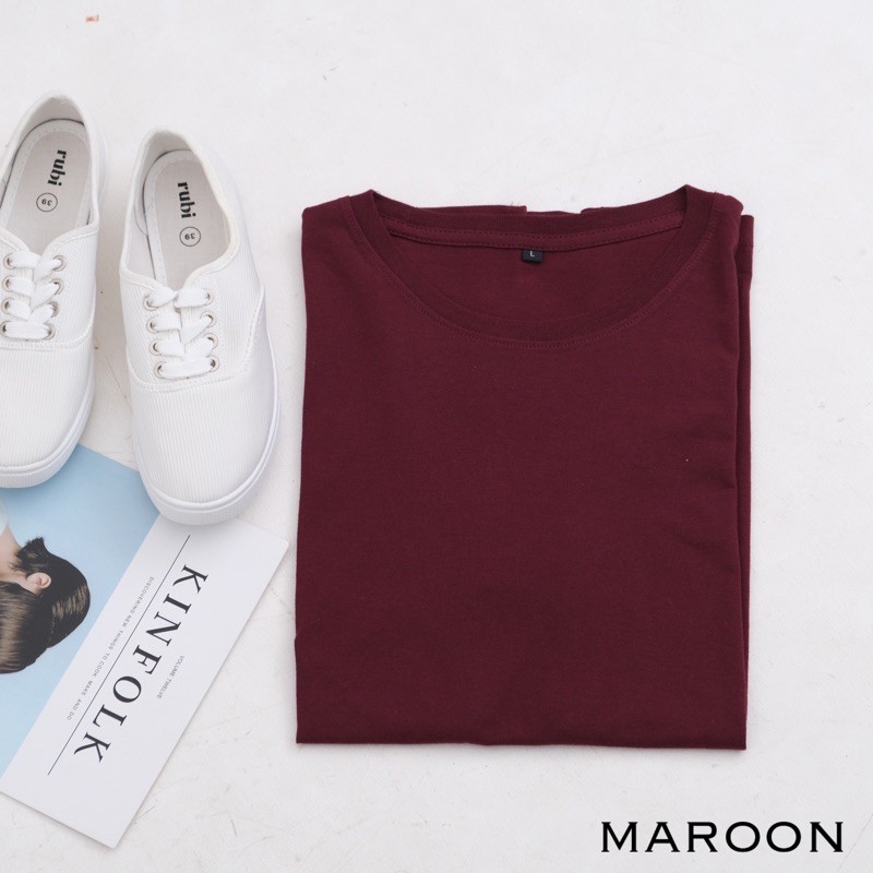 KAOS POLOS A COTTON COMBED 30S BASIC TEE KATUN UNISEX MURAH O NECK OBLONG GROSIR ABG CASUAL DISTRO-MAROON