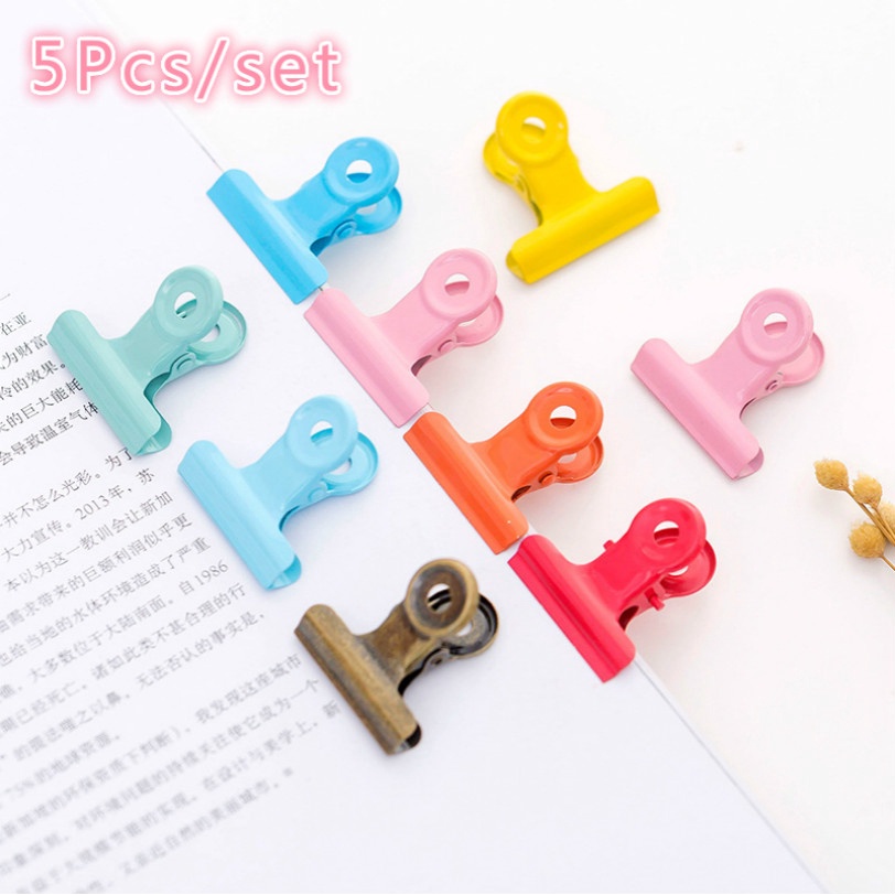 5Pcs/set Candy Color Pink Mint Green Metal Clamp Chancery Paper Documents Organizer Binder Clip