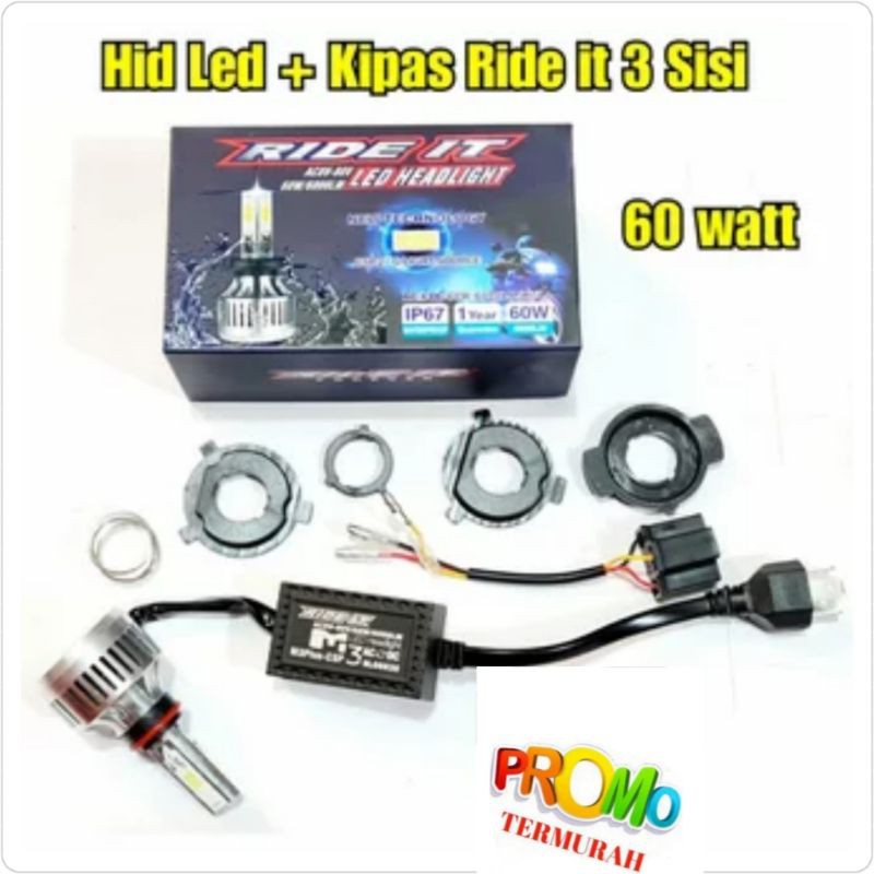 LAMPU DEPAN LED H2/H4/H6 60WATT RIDE IT LAMPU DEPAN MOTOR SUPER TERANG AC/DC 60WATT