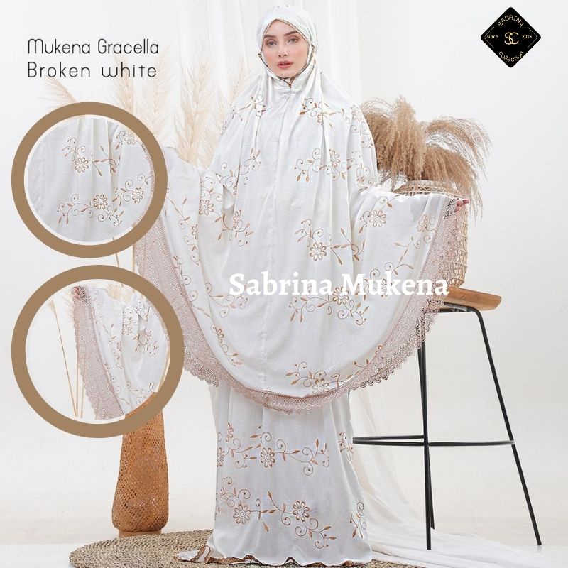 Mukena Dewasa Mukena Dewasa Rayon Bordir Gracella Putih Jumbo Premium Bunga Teratai by Shabrina Muke