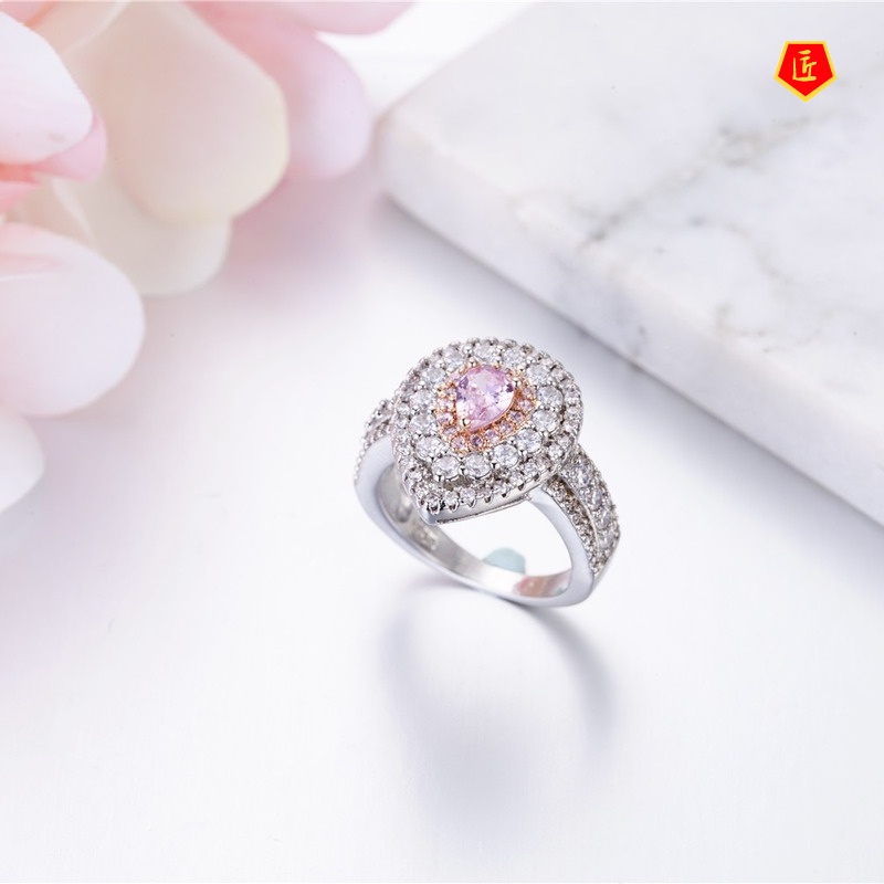 [Ready Stock]Simple Luxury Color Separation Pink Rhinestone Ring