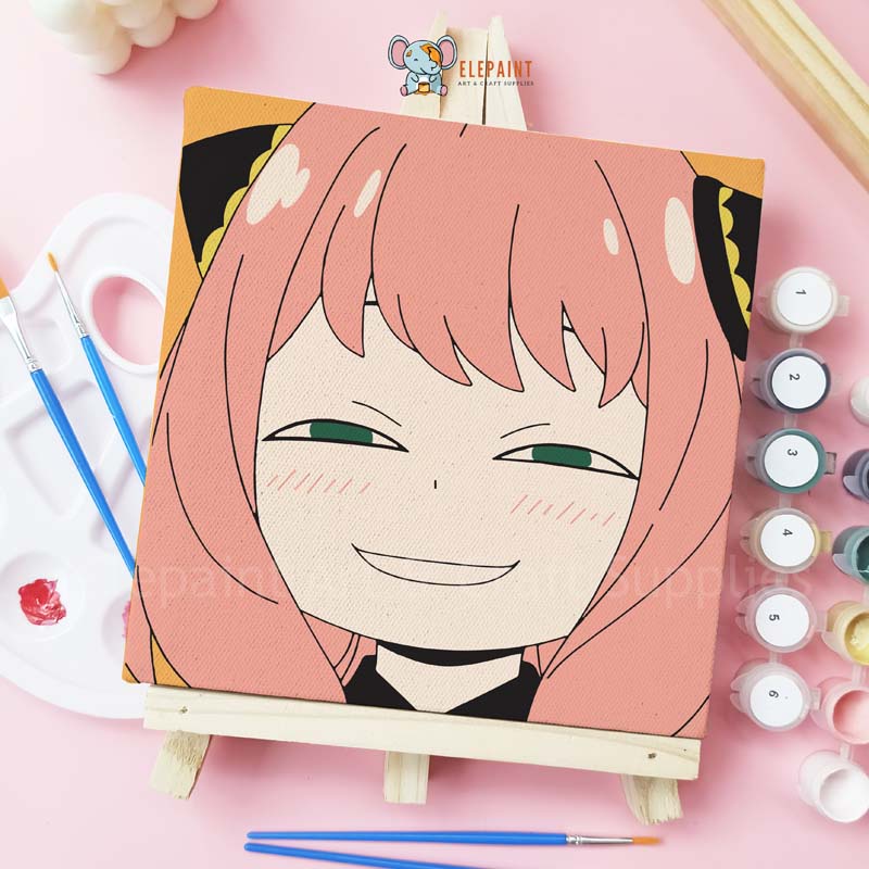 

Paint By Number 20x20cm Anime Anya Smile DIY Painting Kit Spy x Family Mewarnai Lukisan with Wooden Frame Numbers