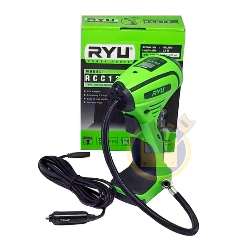 RYU RCC12 Mini Air Compressor 12 V RYU RCC 12 / Mini Kompressor Alat Pompa Angin Ban Balon Digital / Kompresor Angin Mini Listrik DC 12V 120 PSI