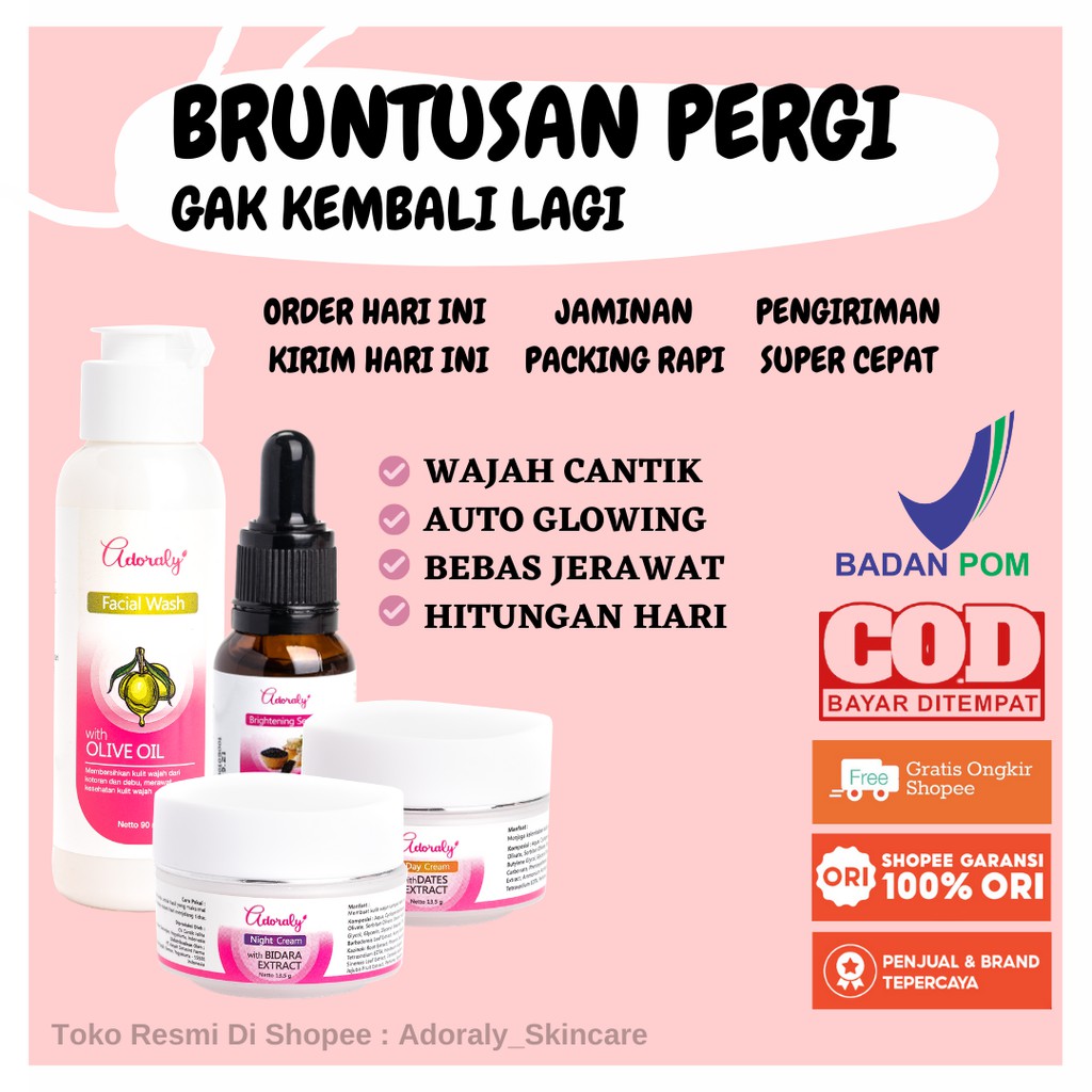 Skincare BPOM MurahGlowing Penghilang Jerawat Cream Whitening Pemutih Wajah Adoraly Skincare