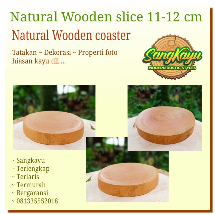 Tatakan cangkir kayu alami diameter 11-12 properti foto wooden coaster