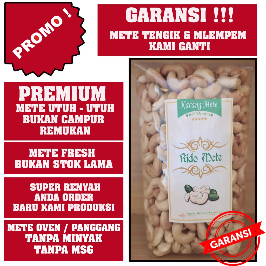 

Kacang Mete/Mede/Mente Panggang Oven Matang 1 kg Murah Asli Wonogiri