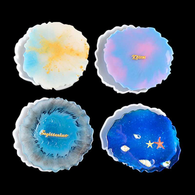 SIY  4Pcs Irregular Wave Shape Silicone Geode Coaster Resin Molds with Foil Flakes