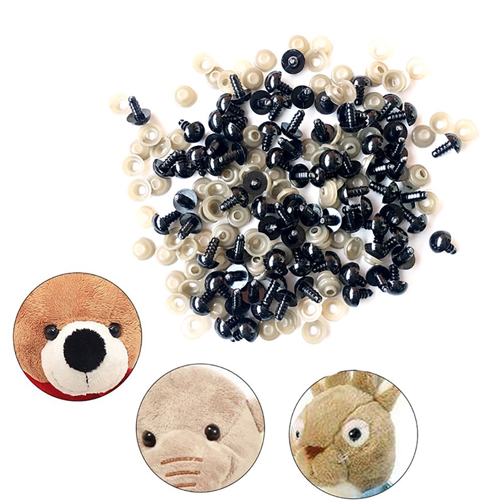 MXBEAUTY For Kids Toy Accessories Black Crafts Making Doll Eyes DIY Plastic Safety With Washers 100 pcs/set Puppets  Eyes