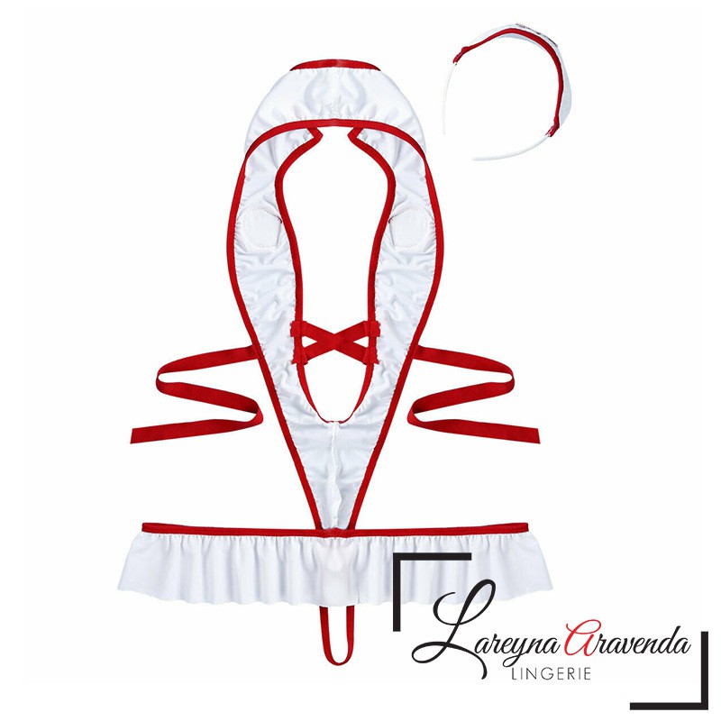 Lareyna Aravenda Set Lingerie + Bando Jumbo Fit M-XXL Kostum Perawat Nakal LG344
