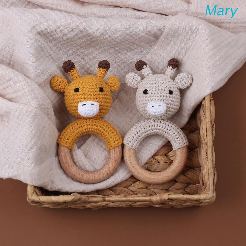 Mary 1PC Mainan Rattle Teether Bayi Bentuk Kartun Hewan Bahan Kayu Crochet DIY