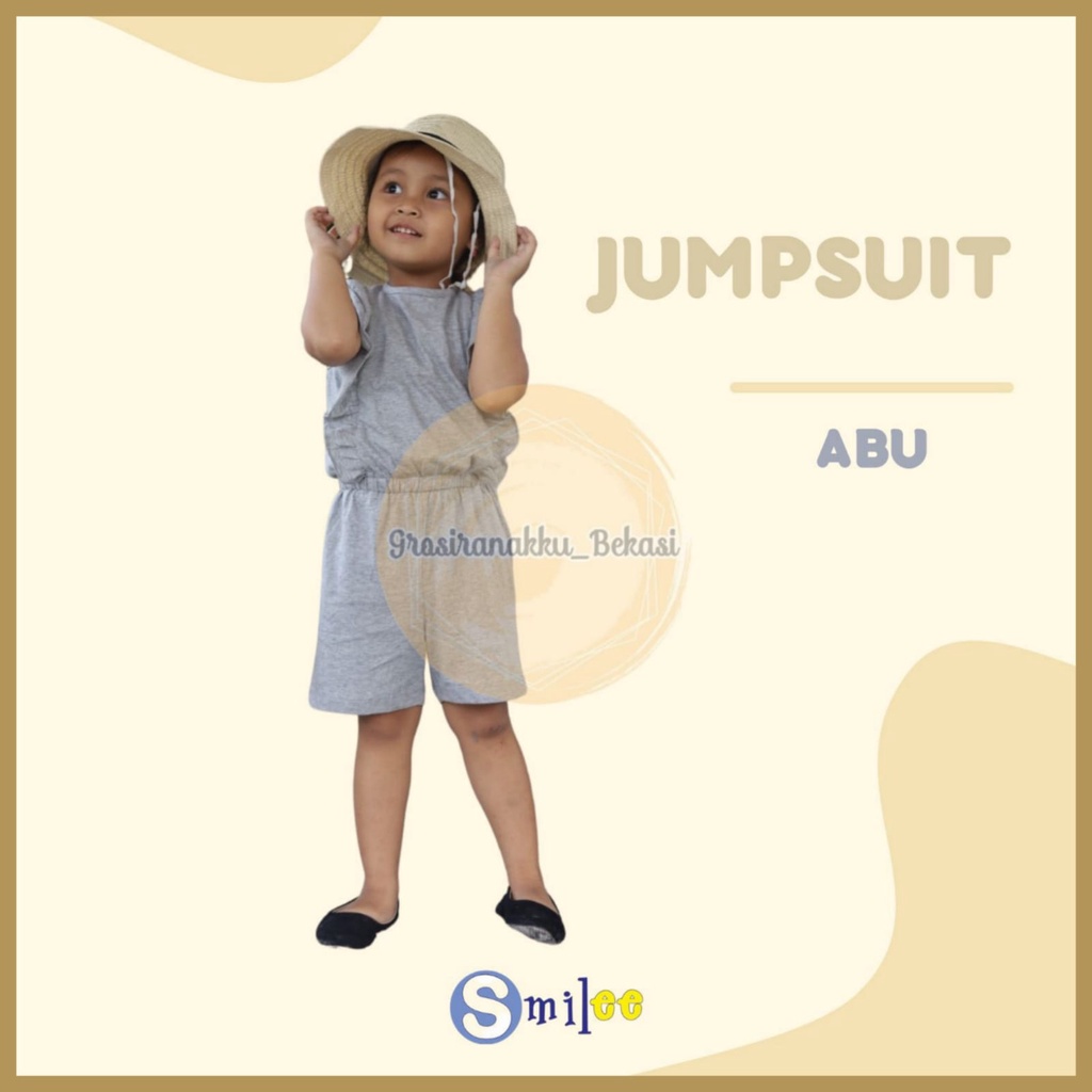 Jumpsuit Anak Smilee Nada Polos Warna Abu Size 1-5Tahun