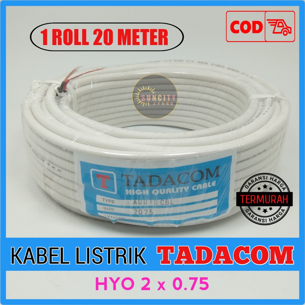 Tadacom Kabel Listrik/Audio HYO 2 x 0.75 - Hitam &amp; Putih 20 Meter