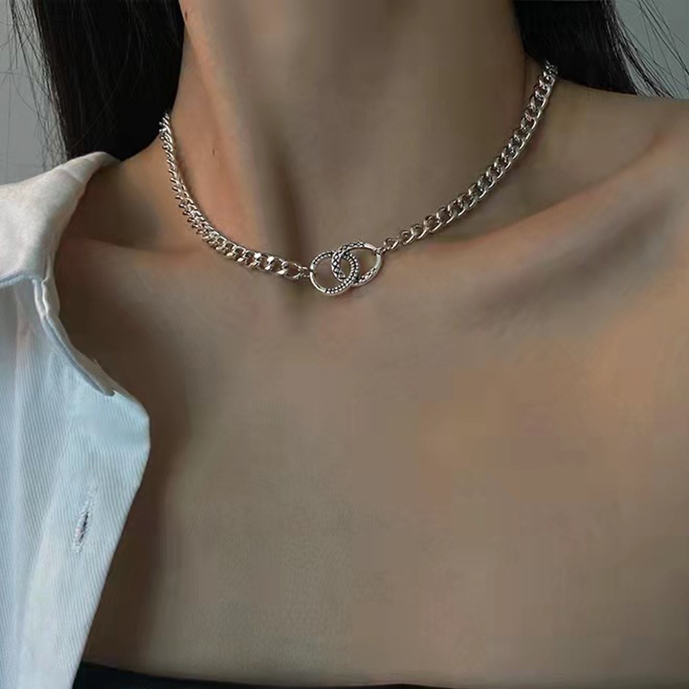 Kalung Rantai Klavikula Liontin Cincin Ganda Gaya punk Hip Hop Untuk unisex
