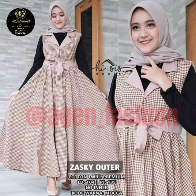ZASKY LONG OUTER/dress murah/outer murah/outer kotak kotak-AGEN FASHION