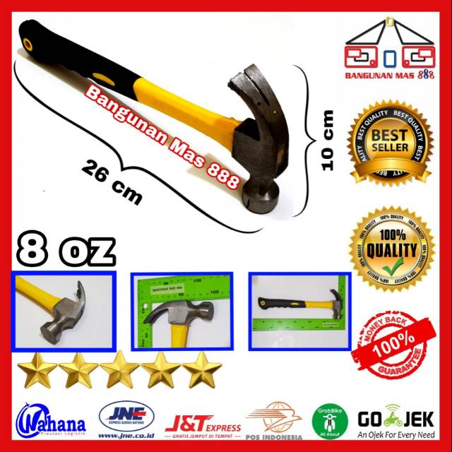 PALU TUKANG 8 OZ FIBER BIASA - PALU KAMBING - MARTIL BESI - PALU PAKU - PALU TUKANG - PALU BANGUNAN