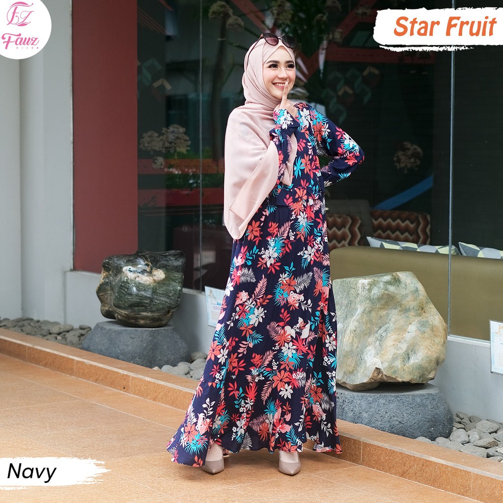 STAR FRUIT DRESS NAVY M || Fashion Muslim Syari by FAUZ HIJAB