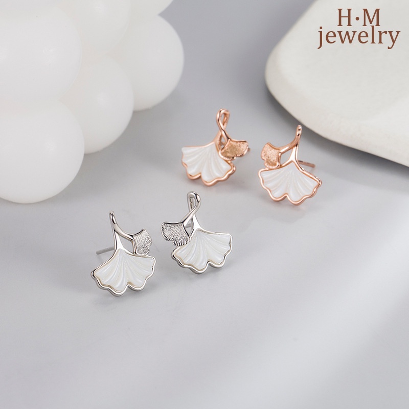 Sansheng Apricot Ginkgo Leaf Ear Studs