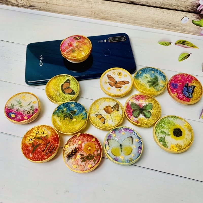 POP SOCKET RESIN KUPU KUPU DAN BUNGGA LUCU POP SOCKET RESIN MURAH