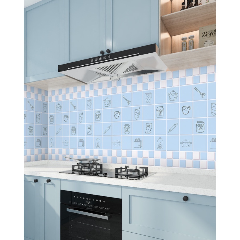 MARKAS - HL0205 Wallpaper Dinding Dapur Anti Minyak 3D Sticker Kitchen Murah-Kotak Biru