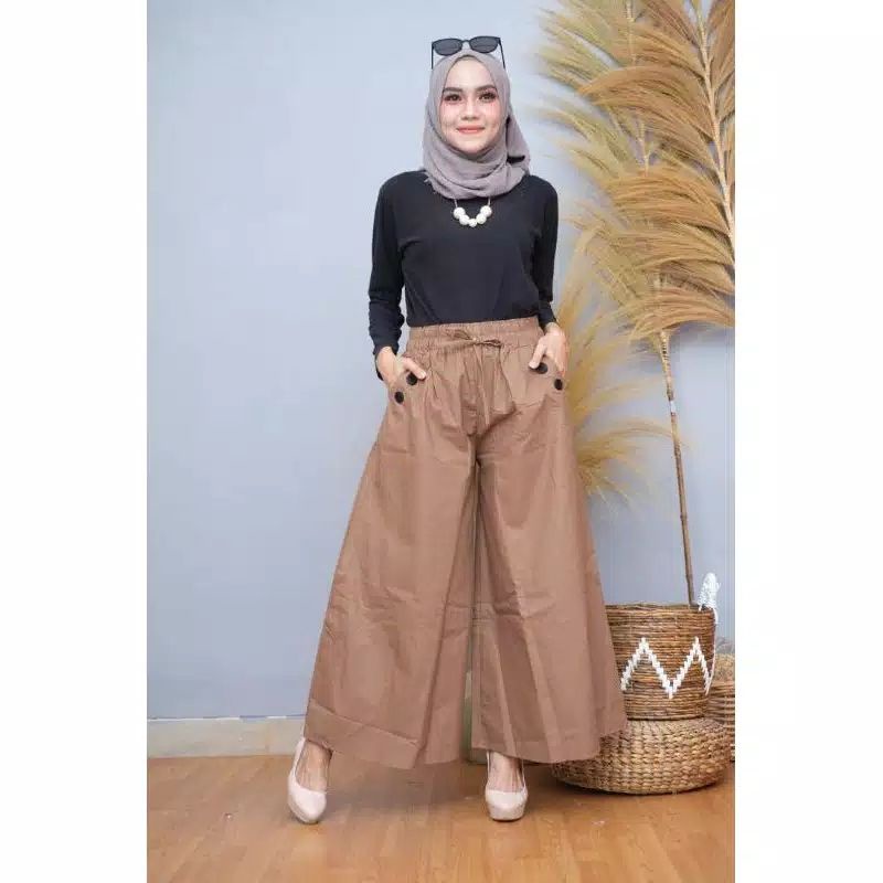 Kulot Panjang Polos Bahan Katun Cigaret Tebal Model Payung Kualitas Oke-1