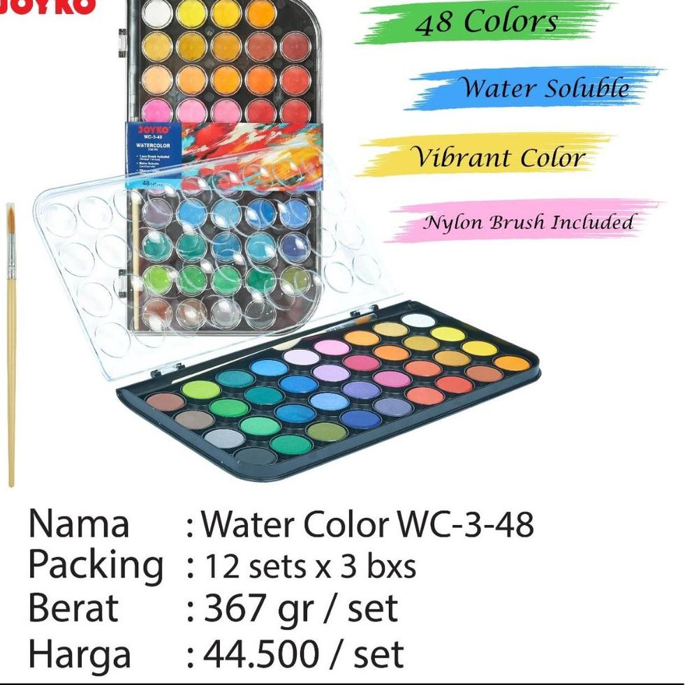 

⌆ water color cake wc 03 isi 48 warna joyko cat iar padat ㅻ