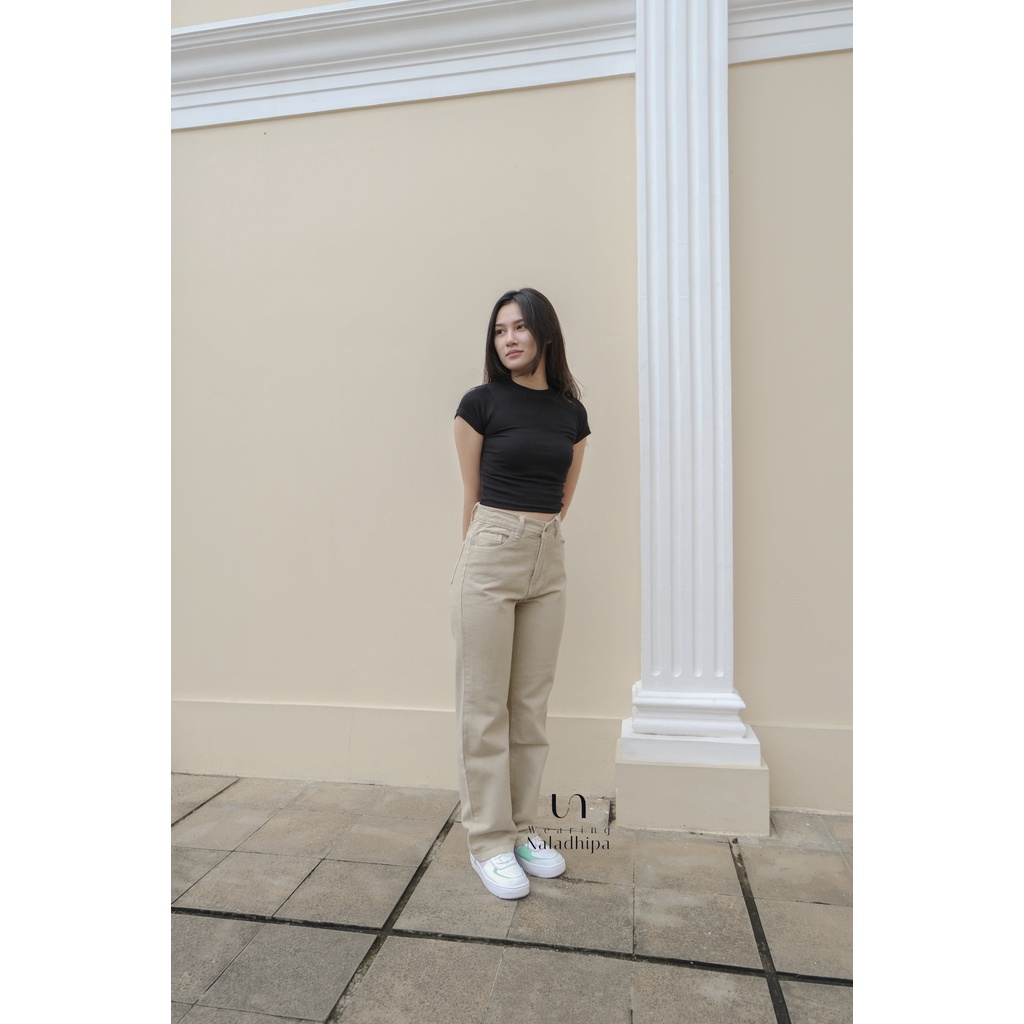 Nara Pants Peanut - Celana Kulot Jeans Highwaist Wanita Loose