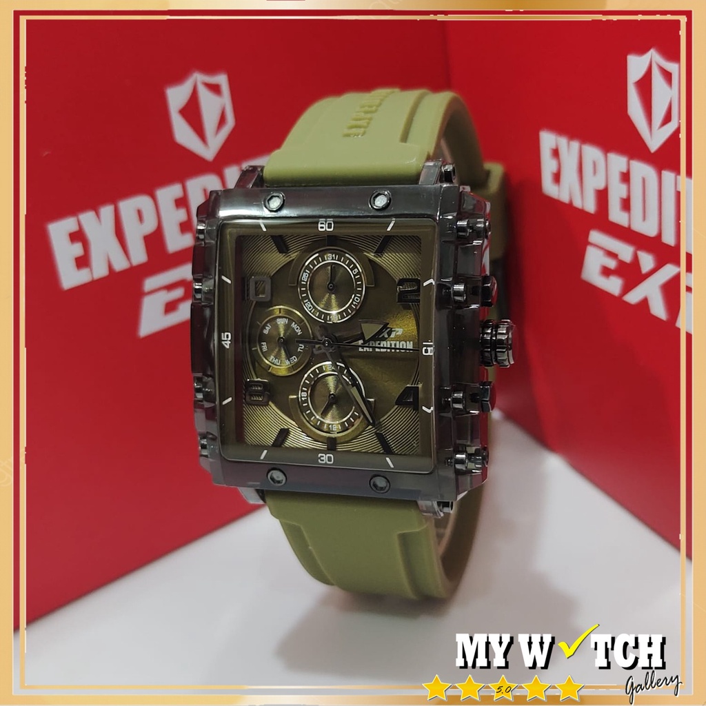 Jam Tangan Expedition Original UNISEX E 6808 BF Green Black Diameter 3,9 cm