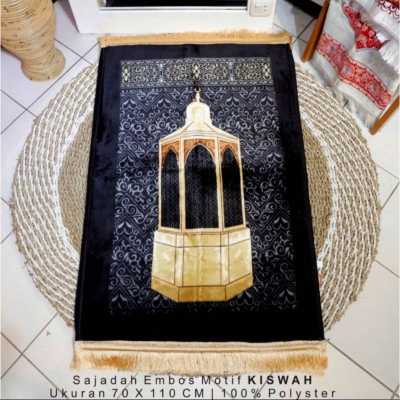 sajadah kiswah busa tebal hitam rumbay gold anti slip Bahan bulu okuran 70X110