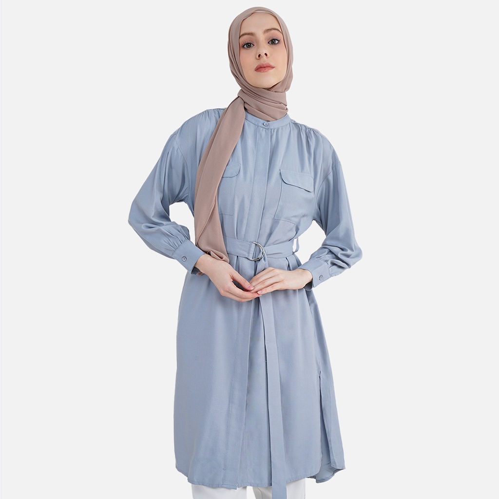 Aeesha Baju Tunik Wanita Muslim Lengan Panjang LIN000032A Biru