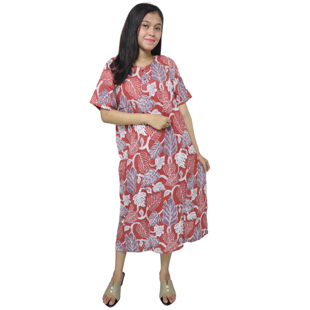 Batik Alhadi Daster Lengan Pendek Kekinian Kancing Depan Busui Rayon Santung DPT001-165