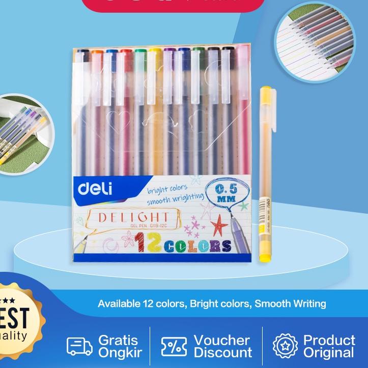 

바 Deli School Gel Pen / Pulpen Gel 0.5 mm 12 Warna Penulisan Halus EG119-12C Special