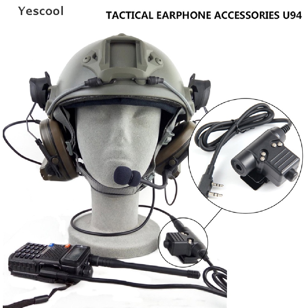 Yescool Z-TAC U94 Headset PTT Radio Militer 2 Pin Warna Hitam Untuk Kenwood