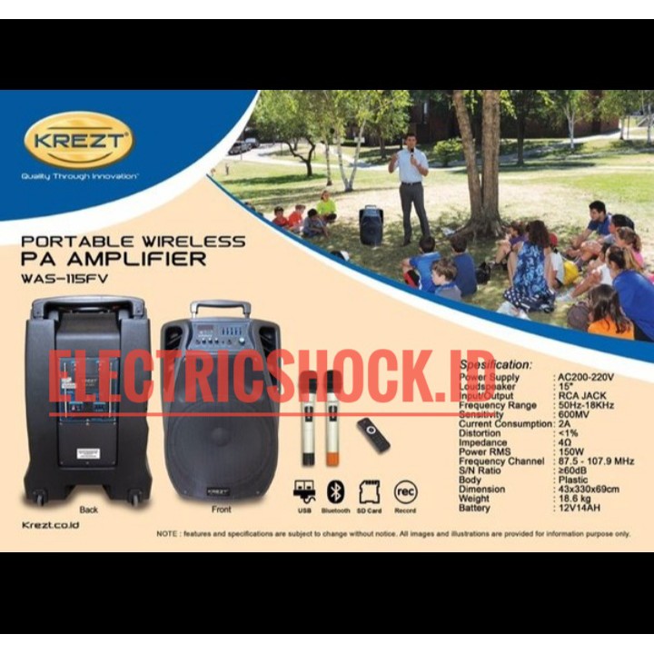 SPEAKER PORTABLE AMPLIFIER WIRELESS KREZT WAS 115 FV (15 inch)