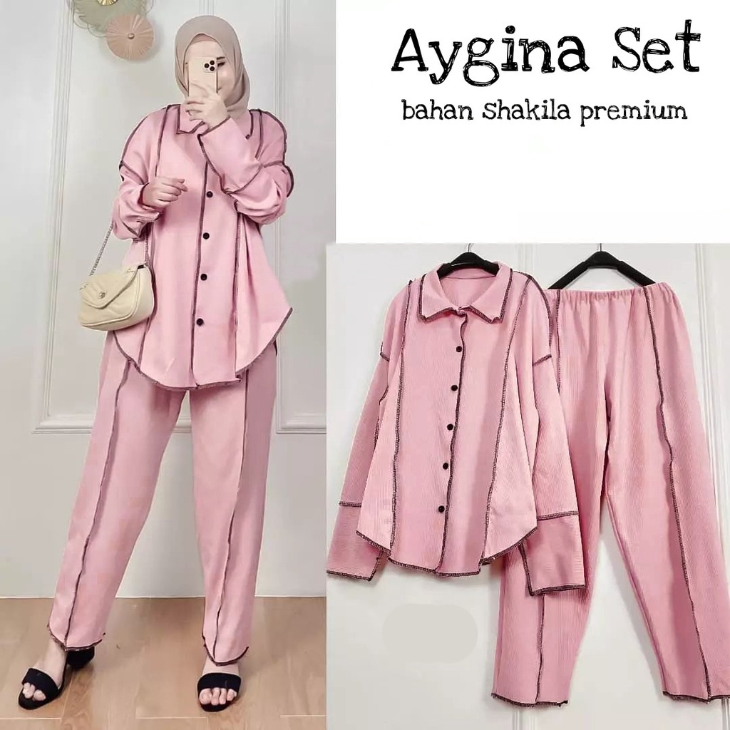 ✔COD✔ AYGINA SET JUMBO / BAJU STELAN JUMBO WANITA TERBARU / SET GUMMY KID / SET AYGINA KEMEJA JUMBO SETELAN KEMEJA WANITA SHAKILA PREMIUM BAJU WANITA CASUAL ONE SET KEMEJA 6 WARNA