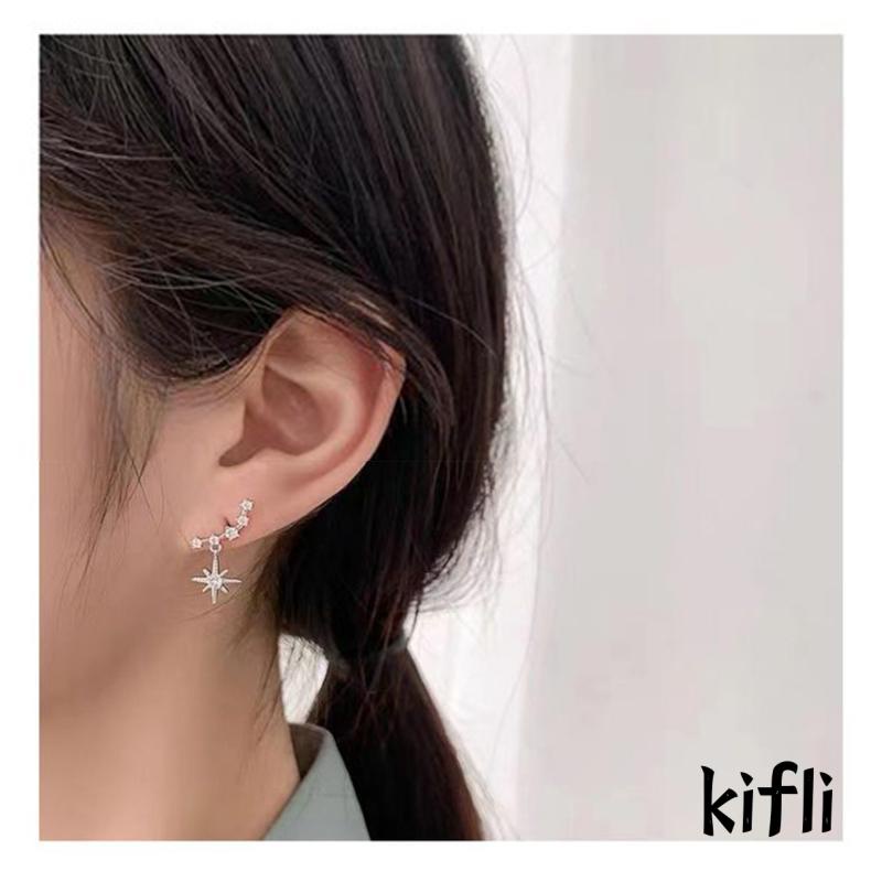 Anting Tusuk Gantung Desain Bintang Heksagram Hias Berlian Imitasi Untuk Wanita (KD)